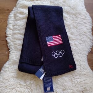 NEW Polo by Ralph Lauren Dark Blue Scarf with Flag and Olympic Rings